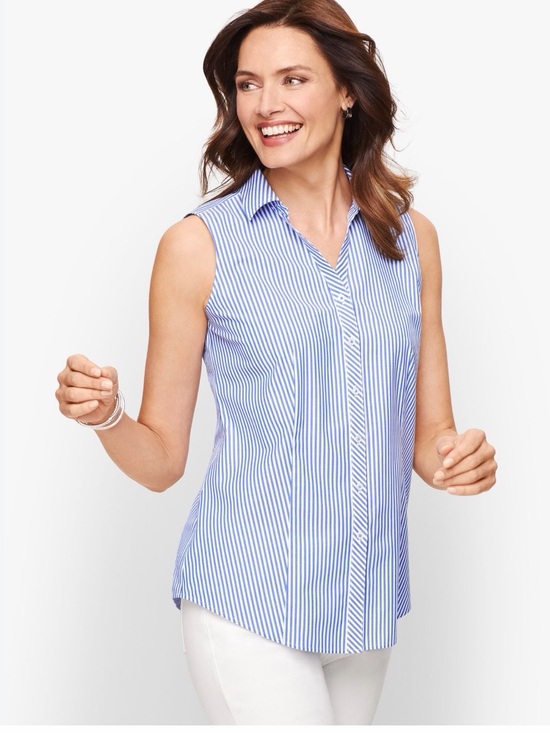 Talbots Tops - Talbots /Sleeveless Blue Stripe Collared Button-Front Top…200A